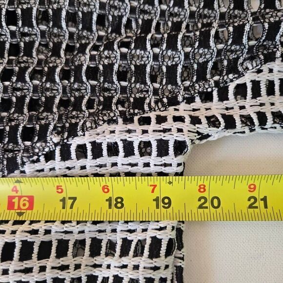 Onque Casual Womens Knit Open Weave Layered Short Sleeve Top Black White Small - Picture 9 of 12